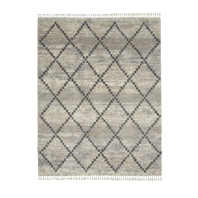 Tapis argenté à poils longs Drusilla, Rectangle 6 pi 7 po x 9 pi 6 po