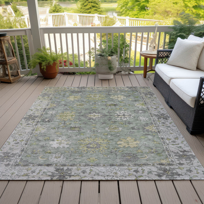 Tapis de sauge Xhevrie intérieur / extérieur lavable à la machine, Rectangle 2 pi 6 po x 3 pi 10 po