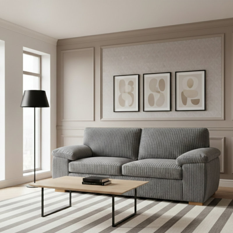 2 Seater Corduroy Sofa, Grey