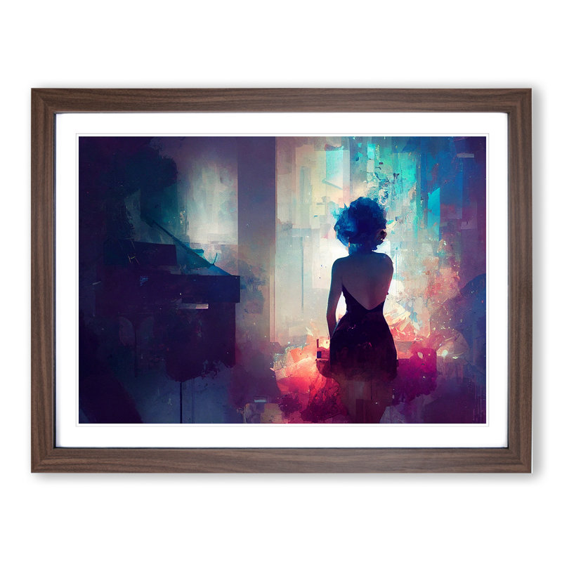 XH1022-10288X Woman In The Mist - Single Picture Frame Print, Walnut , 46cm H x 64cm W