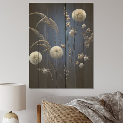 Blue Sapphire Dandilion Serenade - Flowers On Wood Print