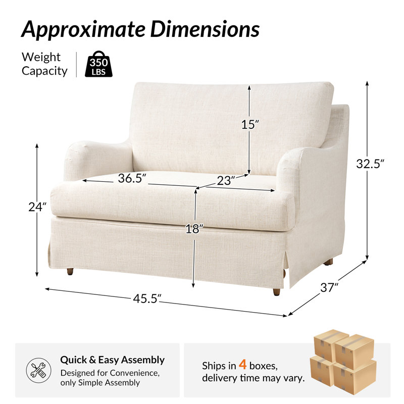 Chaise parsons surdimensionnée avec accoudoirs uniques Terren, Ivoire ivoire