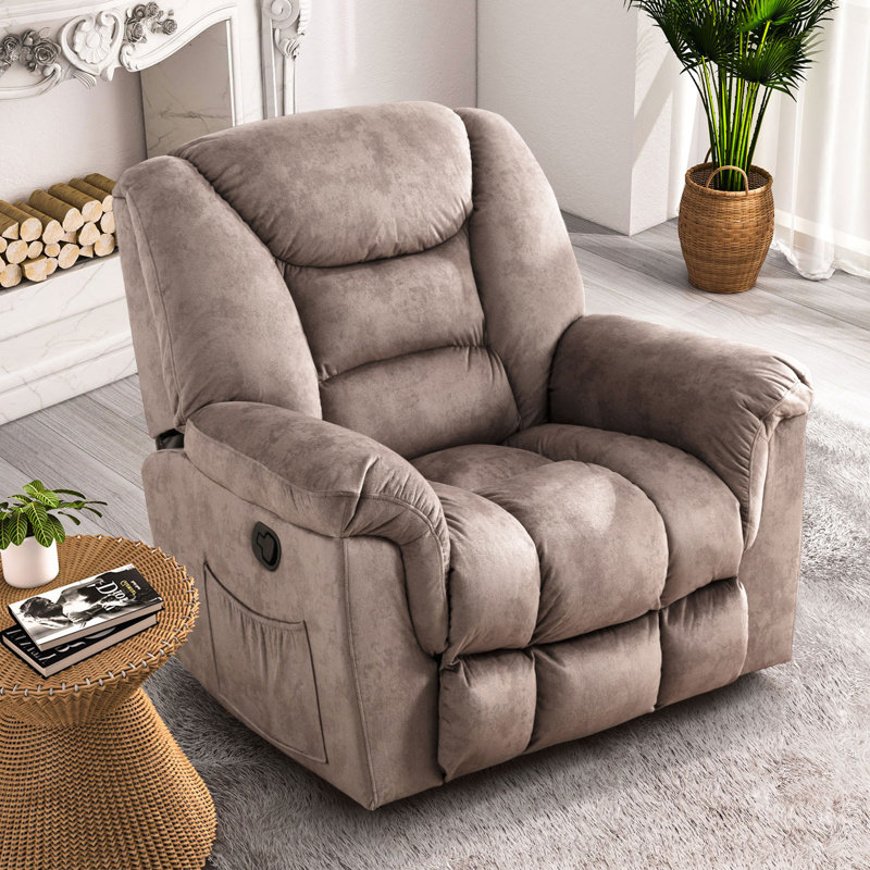 Flournory 40.9'' Wide Classic Soft And Oversize Swivel and Glider Manual Recliner, Camel Velvet
