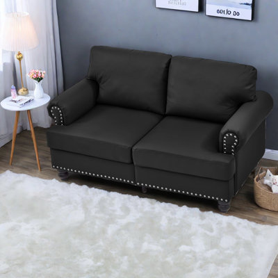 Modern Loveseat Sofa With Storage, Faux Leather Upholstered, Classic Style For Living Room