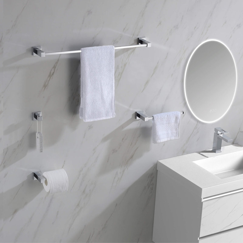 Ensemble de quincaillerie de salle de bain 5 pièces Cubic, Chrome