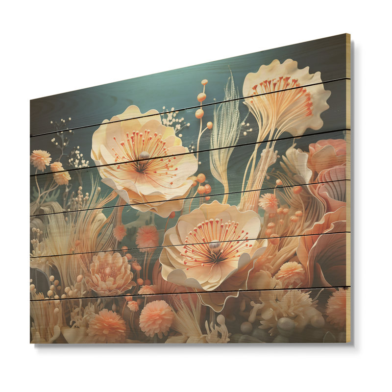 Anémone de pêche, seiche, corail sous l'eau, art mural sur bois de pin naturel, H 10 po x l 20 po