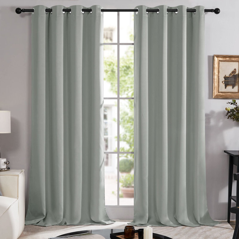 Deconovo 100% Blackout Grommet Curtain Panels with Liner, Thermal Insulated Room Darkening Curtains (Set of 2), Light Gray