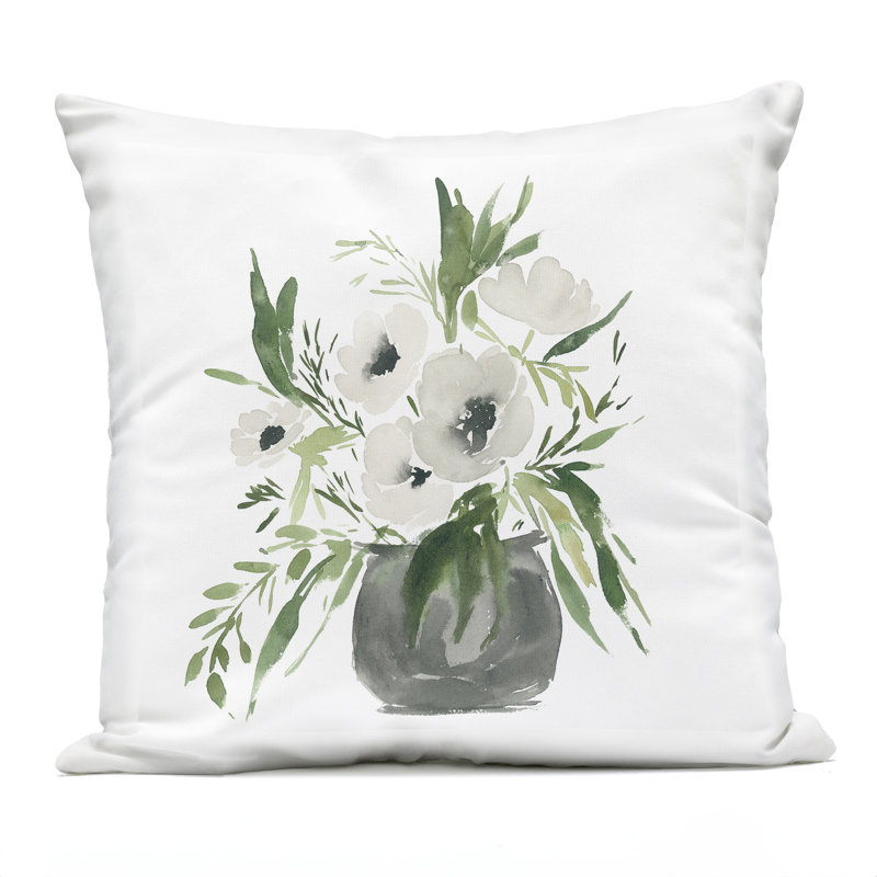Coussin d'extérieur blanc en forme d'anémone blanche, imprimé par Lucille Price, 18 x 7 x 18, Simple