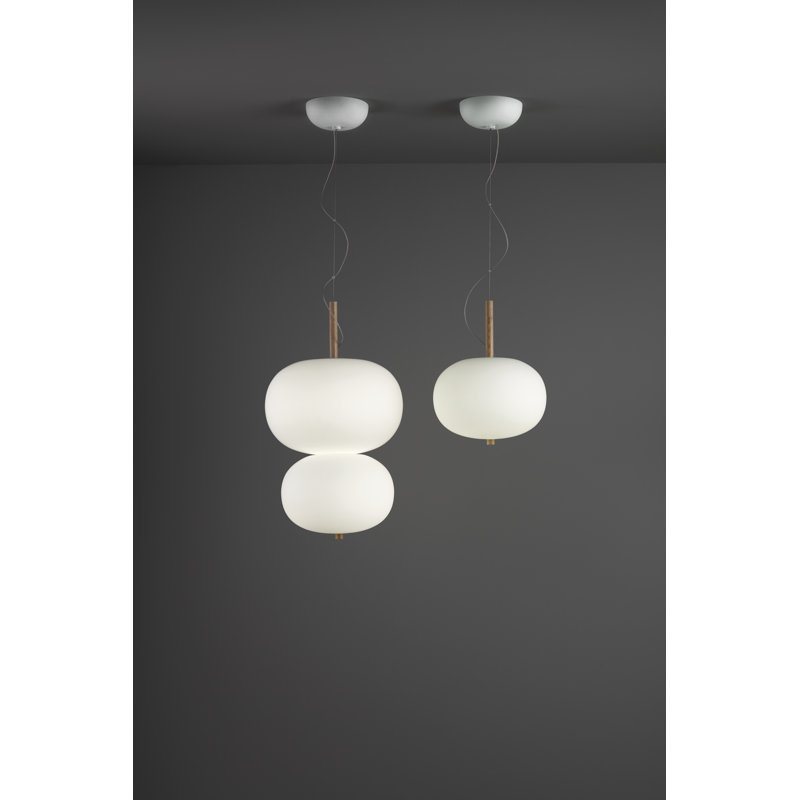Ilargi - Luminaire suspendu S / 32 DEL à intensité variable - Triac / 0 à 10 V à intensité variable - Tringle en bois clair - Verre opale blanc mat