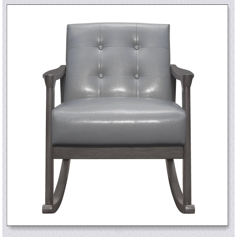 Chaise berçante 1 pièce avec revêtement en similicuir gris, conception capitonnée et structure en bois massif pour plus de confort et de style
