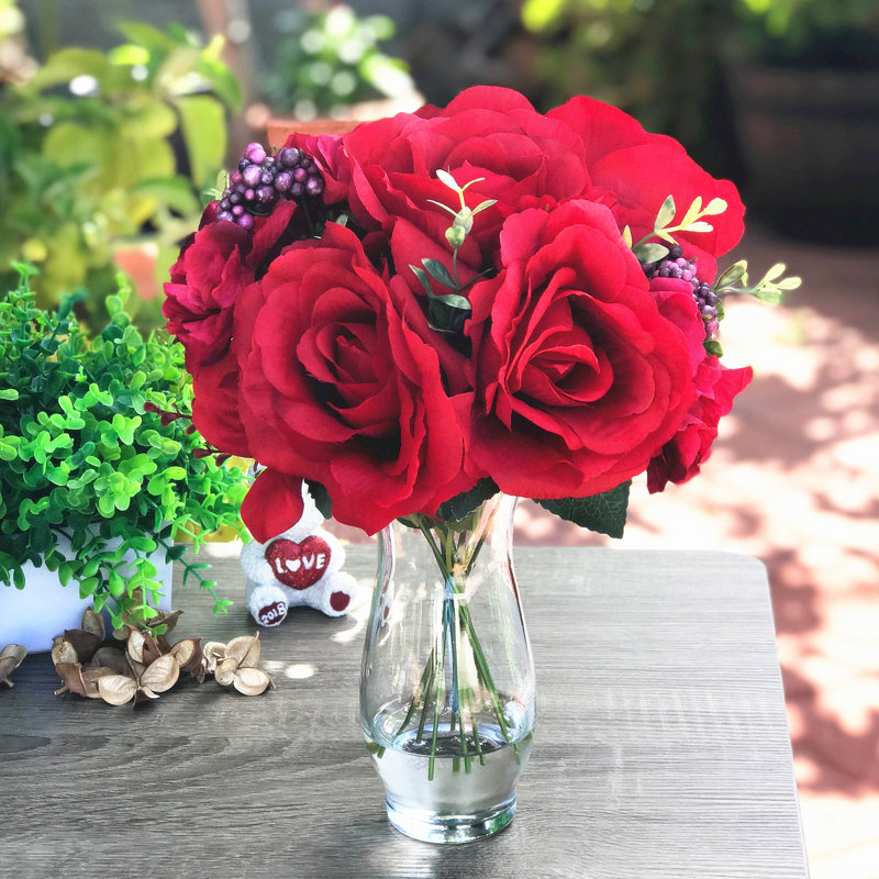 Silk Mixed Arrangement in Vase, Red