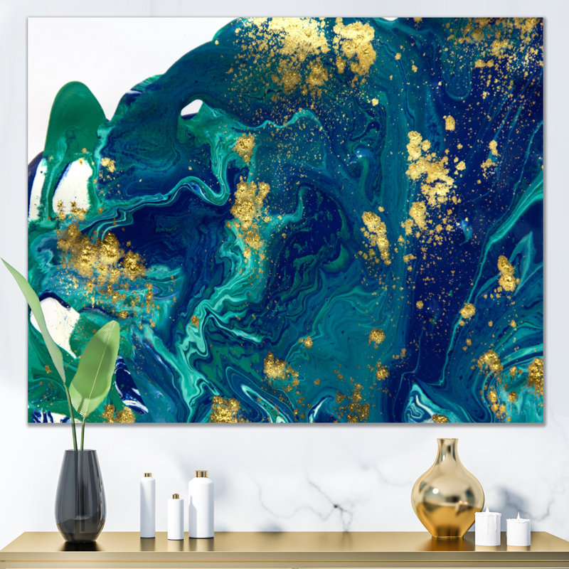Marbre doré Olin sur univers bleu foncé - reproduction d'art sur toile, Toile tendue, H 36 po x l 46 po x 1,5 po