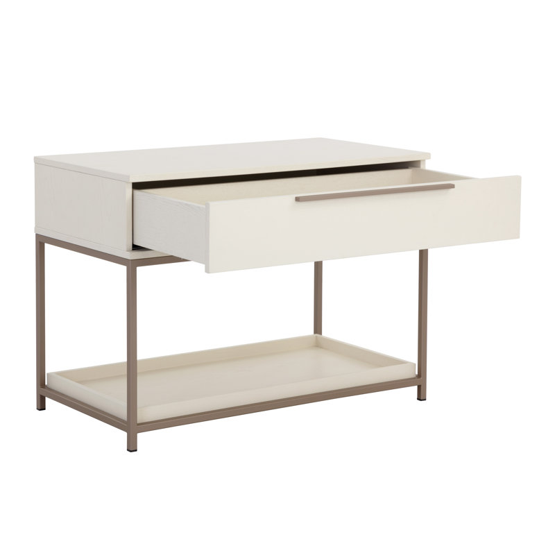 Table de chevet en métal à 1 tiroir Mitrea, Crème / Laiton antique
