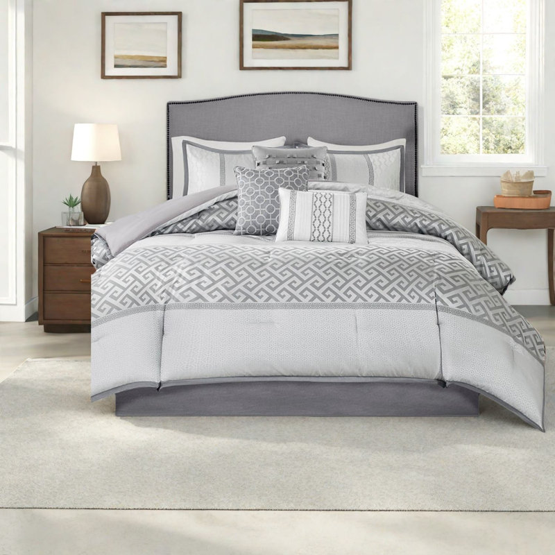 Luxury Grey Bedding Sets, Polyester Jacquard, Traditional Elegance For Home
