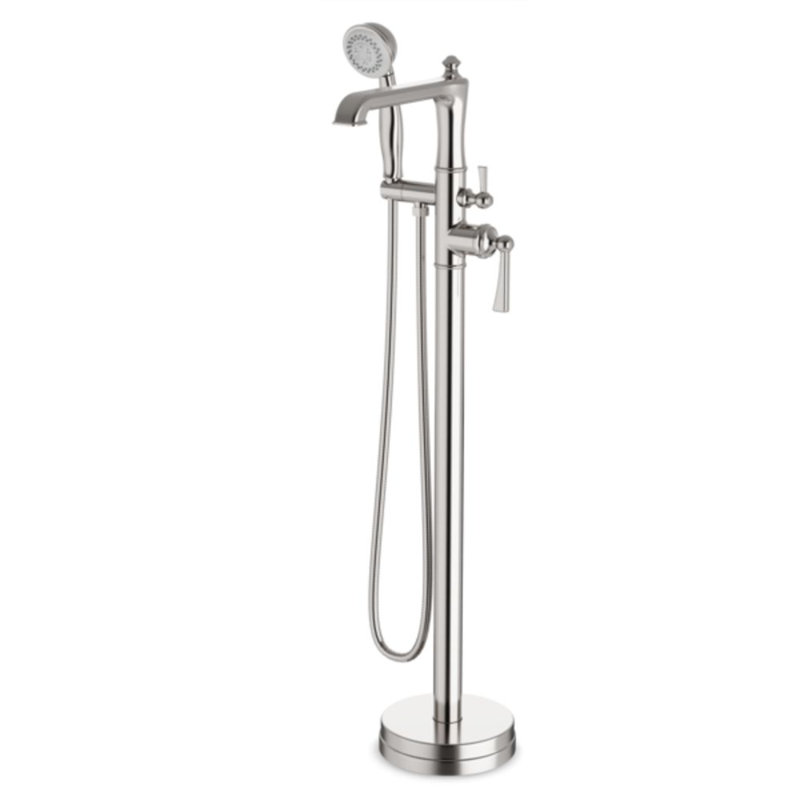 2 Handle Floor Freestanding Tub Filler, Brushed Nickel