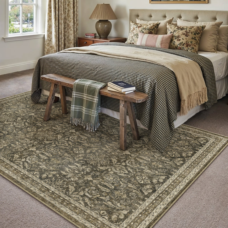 Lares Machine Washable Vintage Area Rug With Non-Slip Backing, Rectangle 8' x 10'