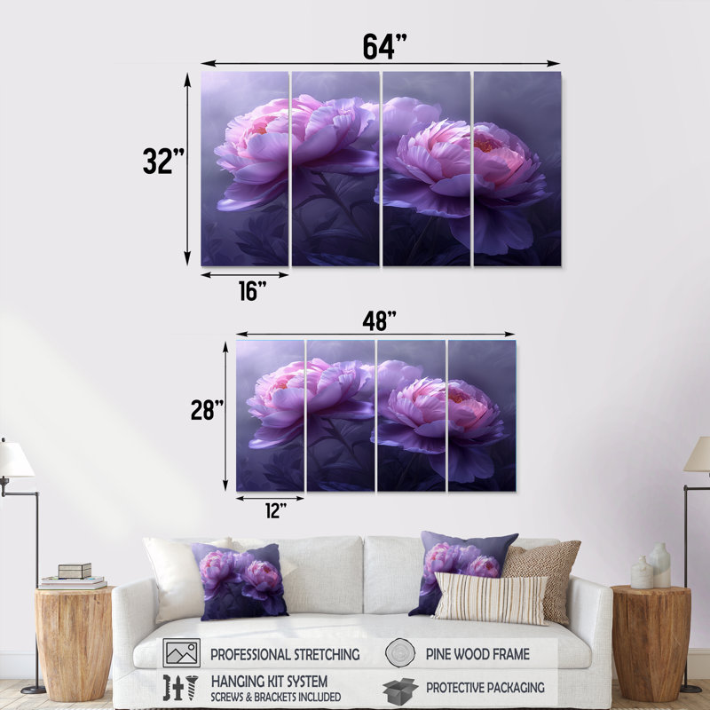 Solene - pivoines, ensemble d'art sur toile, H 32 po x l 64 po