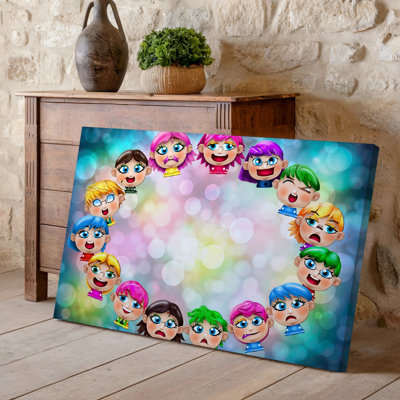 Canvas A Vibrant And Whimsical Scene Featuring A Collection Of Colorful Wall Art Animated Characters Each Representing Different Canvas Wall Art