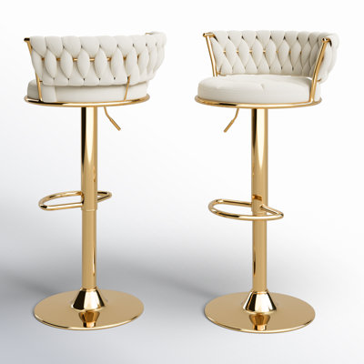 Ensemble de 2 tabourets de bar George avec dossier rembourré en velours tissé, tabourets de comptoir réglables en hauteur, tabourets de cuisine pivotants pour îlot de cuisine, bar, blanc