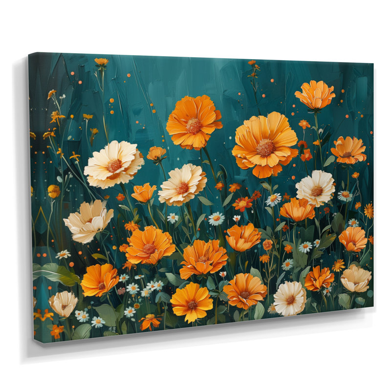 «Yellow Yellow Summer Meadow Marigolds I», reproduction d'art murale souci, Toile tendue, H 30 po x l 40 po