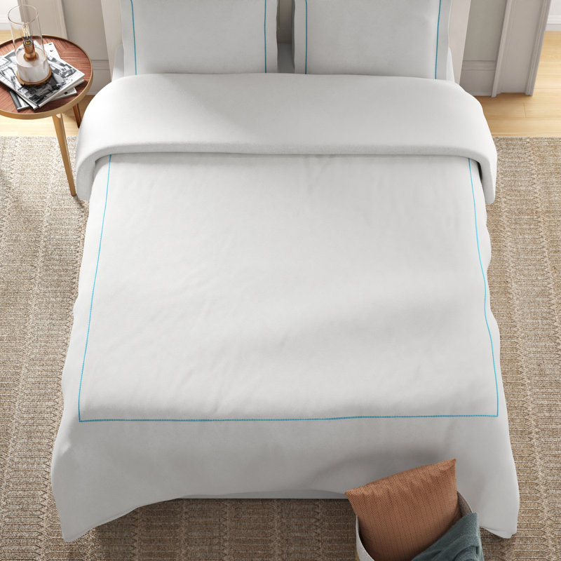 White and Turquoise Cotton Embroidered Dot Duvet Cover Set