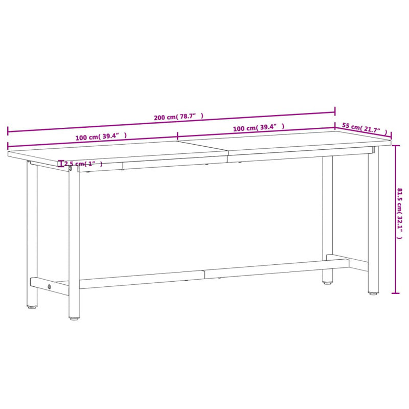 Solid Beech Wood Top Workbench, 81.5cm H x 200cm W x 55cm D