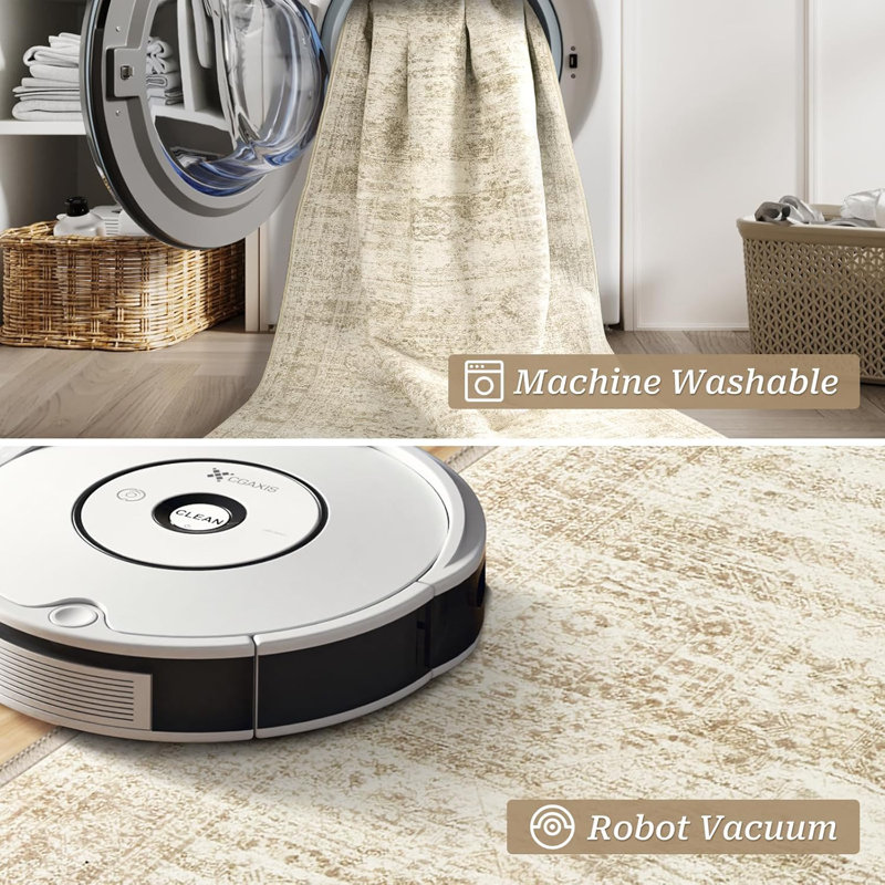 Tapis lavable rétro antidérapant (beige), Tapis de couloir 2 pi x 12 pi