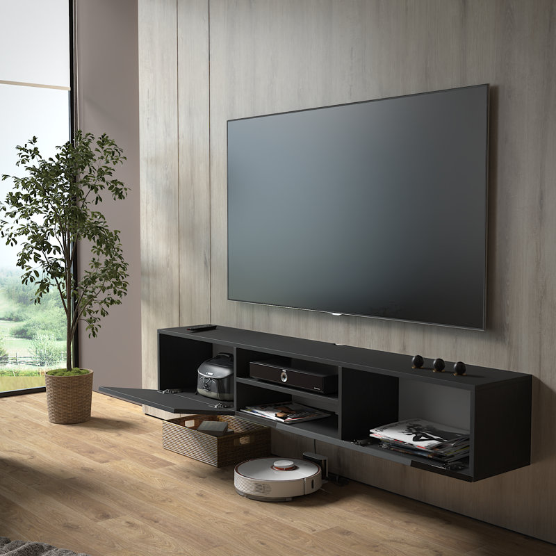 Desmone Modern Floating TV Stand Wall Mount Media Console Up To 78" TVs, Black Grain, 11.8'' H x 70.8'' W x 11.8'' D