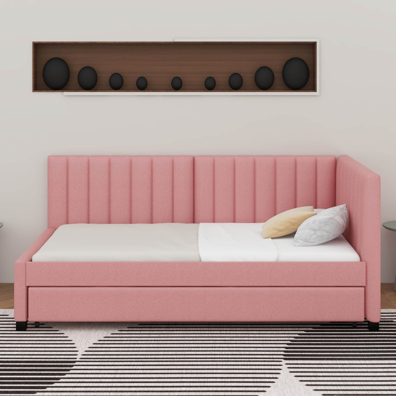 Lit de jour simple rembourré avec couchette, Rose