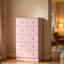 Commode 6 tiroirs en bois avec poignées dorées, armoire de rangement haute pour chambre à coucher et salon - finition rose Macaron