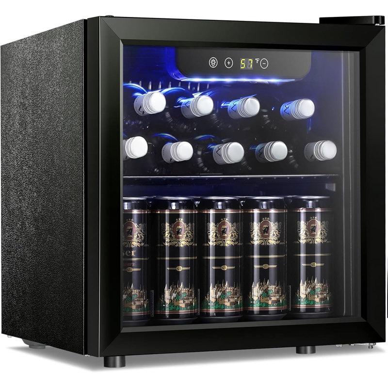COWSAR 12 Bottle 48 Can Beverage Refrigerator,1.3 Cu. Ft. Mini Fridge Glass Door for Beer Soda Drinks or Wine,Freestanding Beverage Fridge for Home and Bar with Adjustable Shelving, 