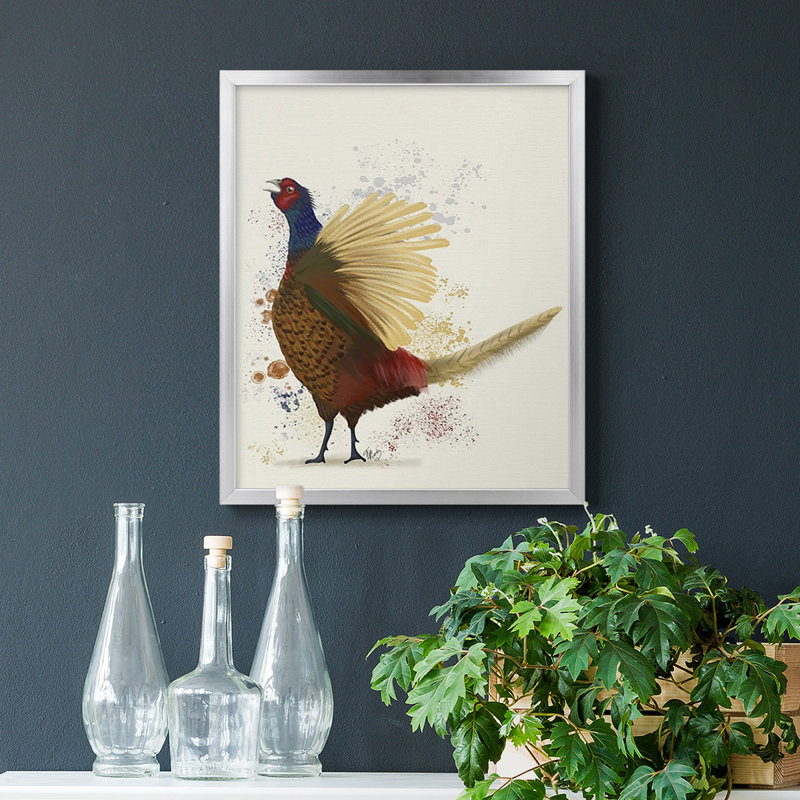 Toile encadrée de qualité supérieure Pheasant Splash 8 - prête à être accrochée, Argent, H 24 po x l 20 po