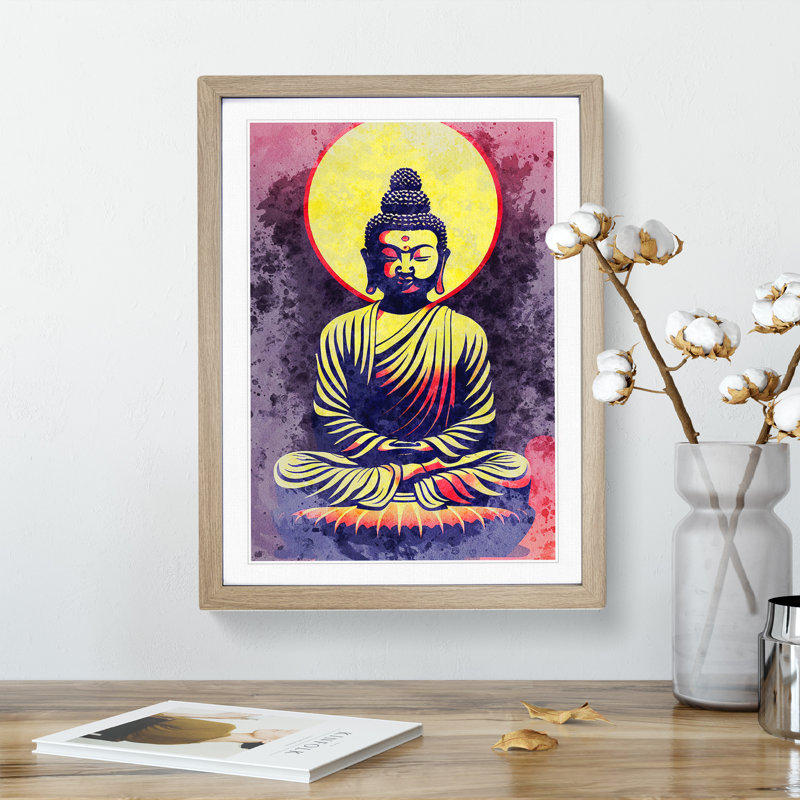 Mind Blowing Buddha - Framed Print, 46cm H x 34cm W x 2cm D, Oak