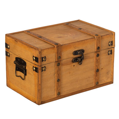  Coffre à trésor en bois de style antique Farmhouse avec sangles en cuir et coffre de rangement décoratif à loquet avant pour bijoux ou lettres rustiques décoratifs pour la maison ou le bureau, grand