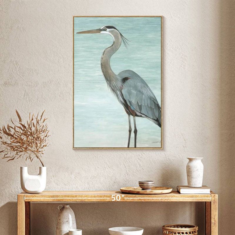 Grand héron, Floating Frame Natural Wood, 25" x 37"