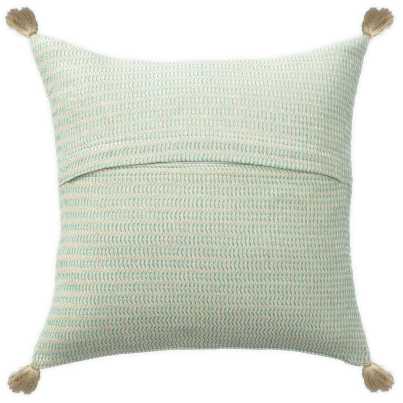 Green Turkish Cotton Striped Square Throw Pillow with Tassels