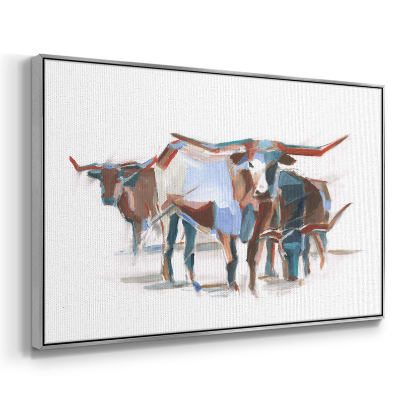 " Modern Longhorns II ", 25" H x 37" W x 2" D, Silver
