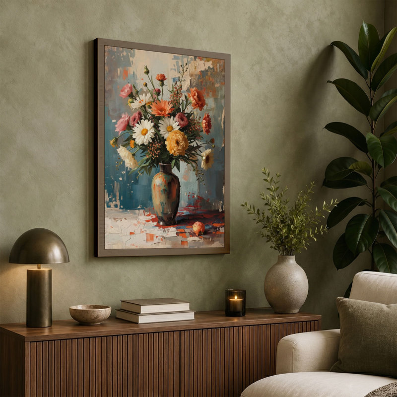 Faded Florals Boho - Wrapped Canvas, 24x16 - 61.0 x 40.6 cm, Teal Border