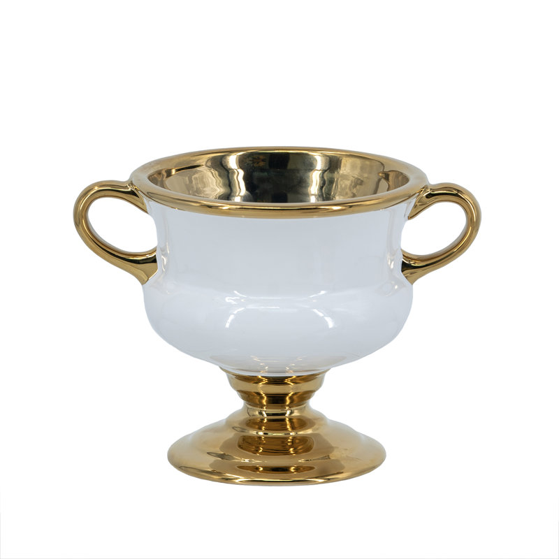 Vase à fleurs électrique plaqué or - blanc, H 5,9 po x l 5,9 po x P 8,3 po