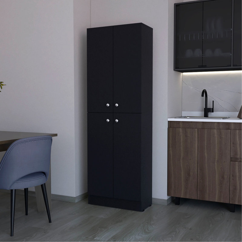 Garde-manger noir à 5 tablettes avec 4 portes pour un espace de rangement pratique à 4 portes et 5 tablettes, Noir