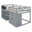 Lit simple mezzanine bas avec bureau à roulettes et amp; Rangement - gris, L 76,9 po x l 42,4 po x H 41,9 po, aucun sommier requis, bois de pin robuste-1162154796