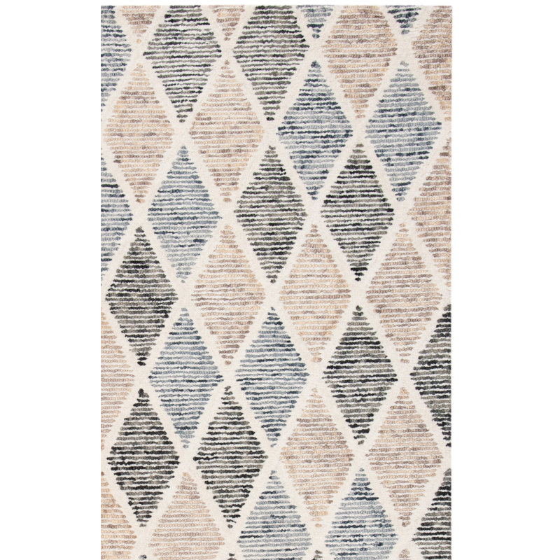 Tapis bleu / beige en laine / coton touffeté à la main Milladore Precious, Rectangle 4 pi x 6 pi
