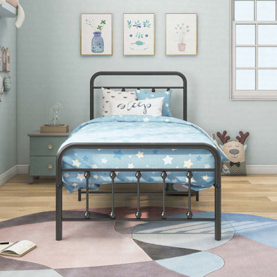 Victorian Style Metal Platform Bed Frame, Ornate Scrollwork Headboard Footboard with Under Bed Storage, No Box Spring Needed Elegant Bedroom Furniture