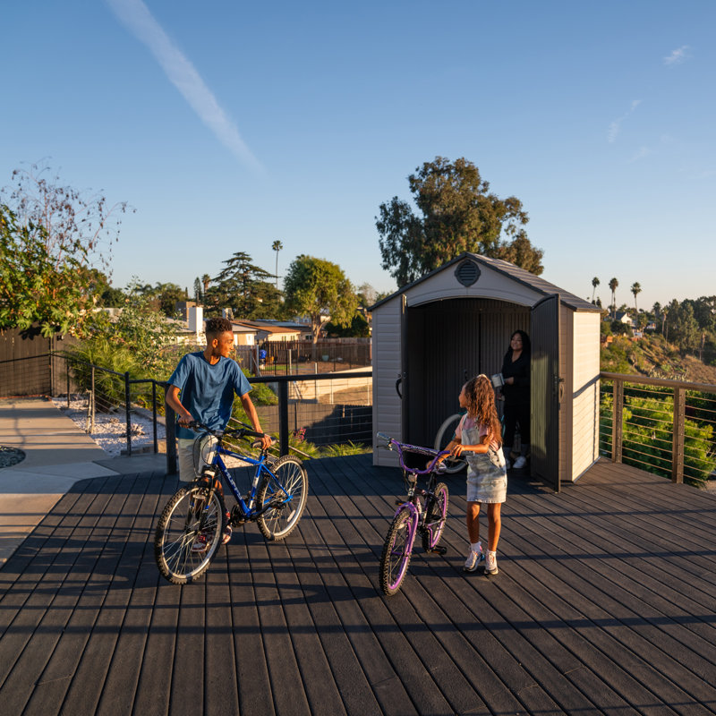 High-Density Polyethylene Outdoor Storage Shed with Steel-Reinforced Construction, 95.5" H x 95.5" W x 55.8" D