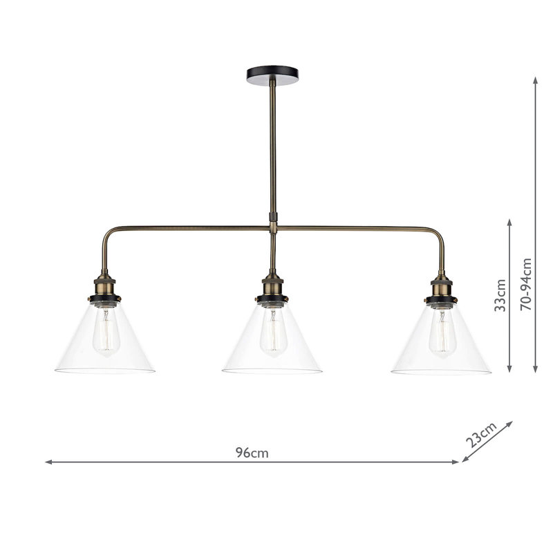 Schell 3 - Light Kitchen Island Pendant, Brass/Black