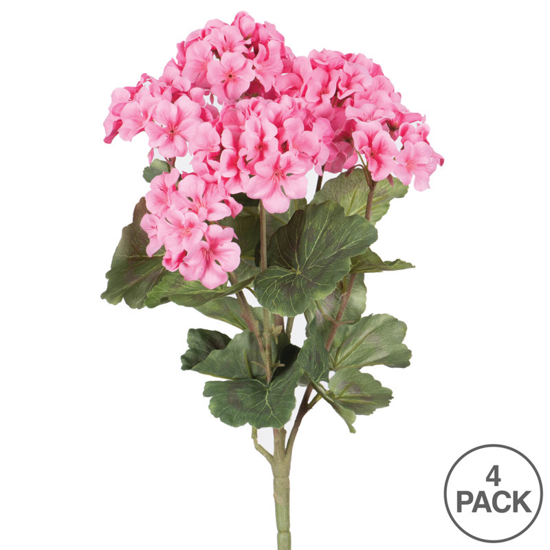 18" Light Pink Artificial Geranium Bush Set with Green Leaves