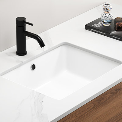 Lavabo de salle de bain rectangulaire encastré en céramique blanc laiteux, cuisson de haute qualité, surface polie lisse, cuve de poids de 19,13 lb ne jaunissant pas, teinture, trop-plein, profondeur de 19,39 po, largeur de 16,19 po