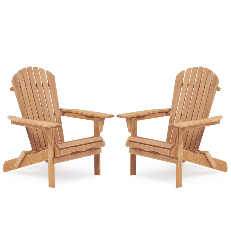 Wooden Outdoor Folding Adirondack Chair Set Of 2, Ideal For Patio, Garden, And Backyard Relaxation, Half Assembled For Easy Setup