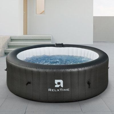 RELXTIME 6 Person 130 - Jet Polyvinyl Chloride (PVC) Round Inflatable Hot Tub in Black
