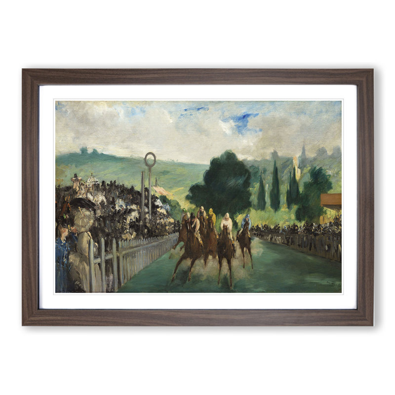 The Races at Longchamp by Edouard Manet - Picture Frame Painting, Walnut Framed, 27cm H x 36cm W x 2cm D